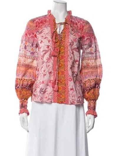 Pre-owned Hale Bob Floral Print Tie Neck Blouse In Blue