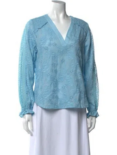 Pre-owned Hale Bob Floral Print V-neck Blouse In Blue