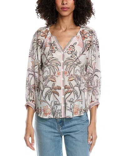 Hale Bob Freyja Long Sleeve Silk Top In White