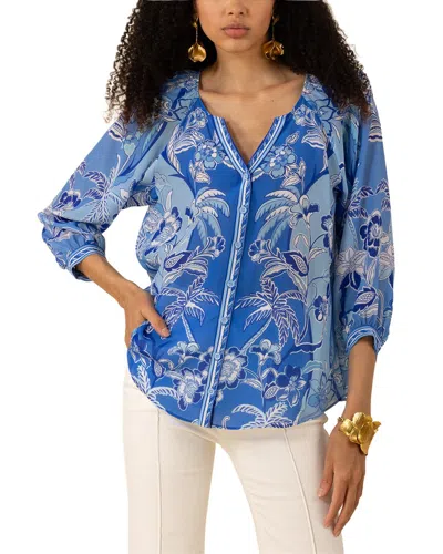 Hale Bob Freyja Long Sleeve Silk Top In Brown