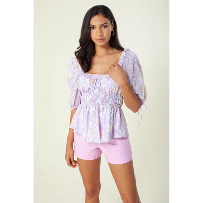 Hale Bob Balloon Sleeve Top In Purple