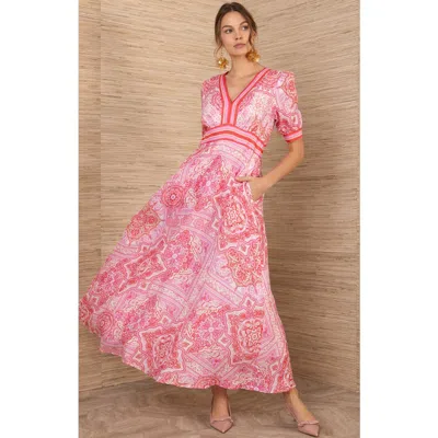 Hale Bob Ginevra Linen Maxi Dress In Pink