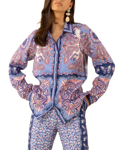 Hale Bob Harlee Long Sleeve Linen Top In Multi
