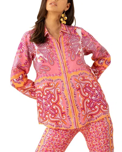 Hale Bob Harlee Long Sleeve Linen Top In Multi