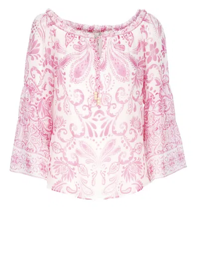 Hale Bob Intricate All-over Patterned Pink  Blouse