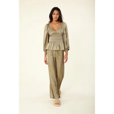 Hale Bob Isla Solid Silk Top In Green