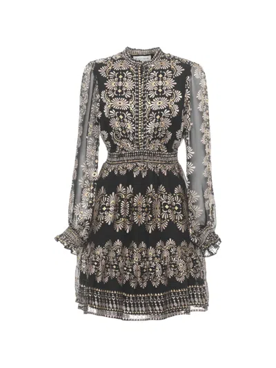 Hale Bob Jaycee Buttoned Patterned Mini Dress In Black