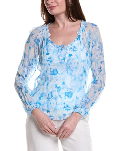 Hale Bob Jolie Long Sleeve Silk Top In Blue