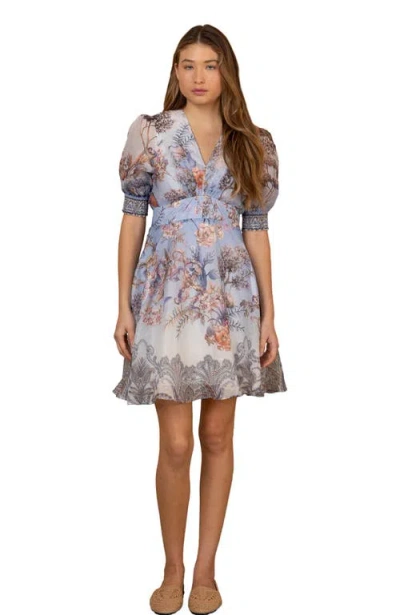Hale Bob Kaeli Linen Organza Dress In Blue