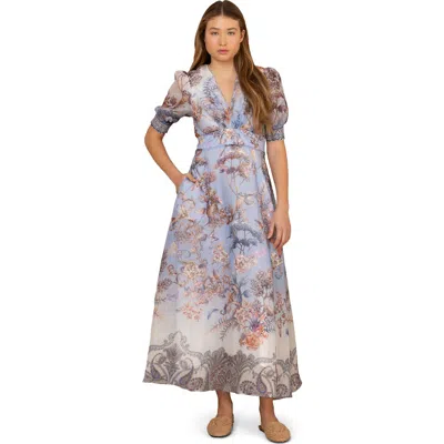 Hale Bob Kaeli Linen Organza Maxi Dress In Blue