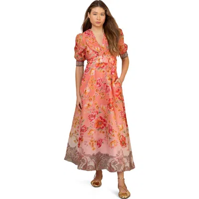 Hale Bob Kaeli Linen Organza Maxi Dress In Orange