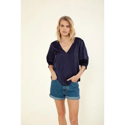 Hale Bob Kalinda Solid Silk Top In Blue