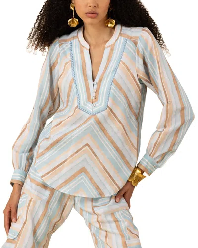 Hale Bob Karla Long Sleeve Linen Top In Blue