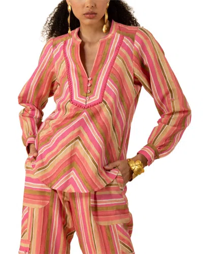 Hale Bob Karla Long Sleeve Linen Top In Multi