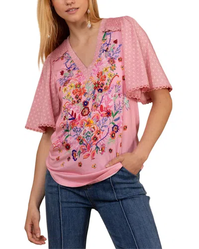 Hale Bob Keilani Short Sleeve Knit Top In Pink