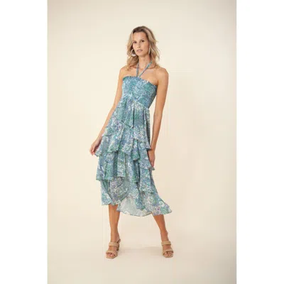 Hale Bob Kestrel Chiffon Smocked Dress In Blue