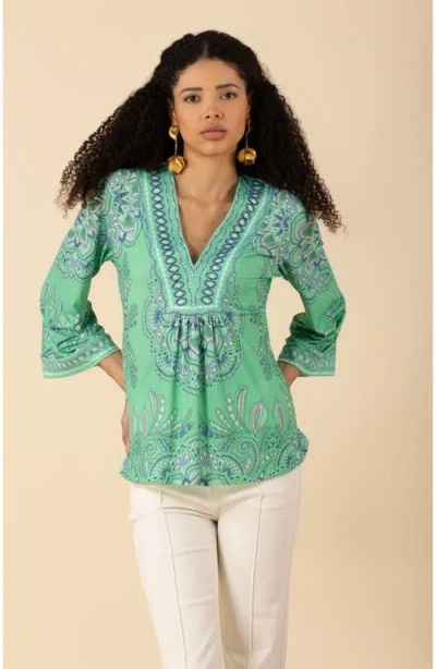 Hale Bob Kimber Jersey Beaded Top In Green