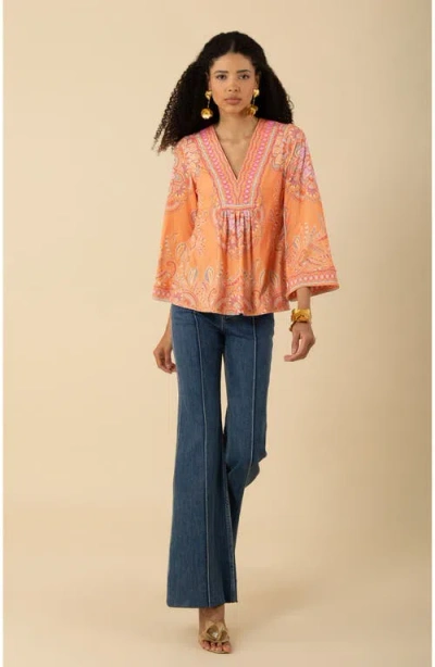 Hale Bob Kimber Jersey Beaded Top In Orange