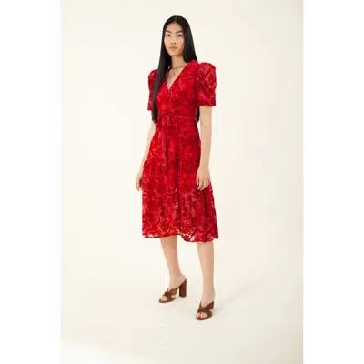 Hale Bob Kimbra Solid Velvet Burnout Dress In Red