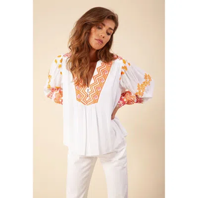 Hale Bob Kizzy Embroidered Crinkle Gauze Top In White