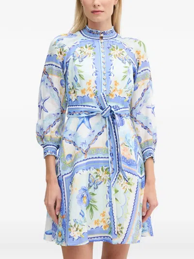 Hale Bob Lakelynn Floral-print Belted Mini Dress In Blue