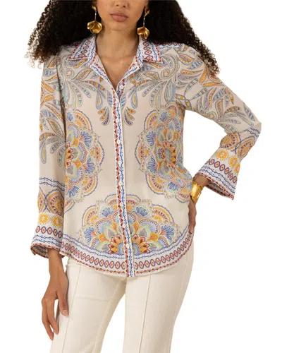 Hale Bob Lara Long Sleeve Silk Woven Top In Neutral