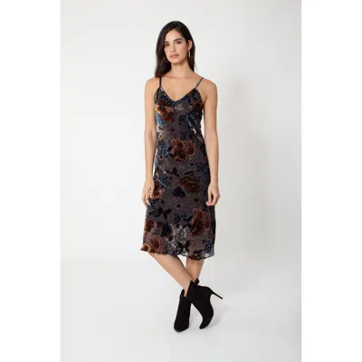 Hale Bob Lara Velvet Burnout Slip Dress Beaded In Black