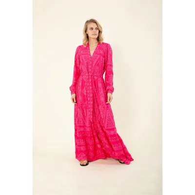 Hale Bob Lavinia Embroidered Maxi In Pink