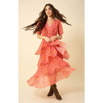 Hale Bob Laylee Tiered Chiffon Dress In Orange