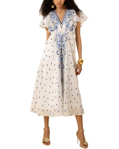 Hale Bob Linen-blend Ellianna Midi Dress In White