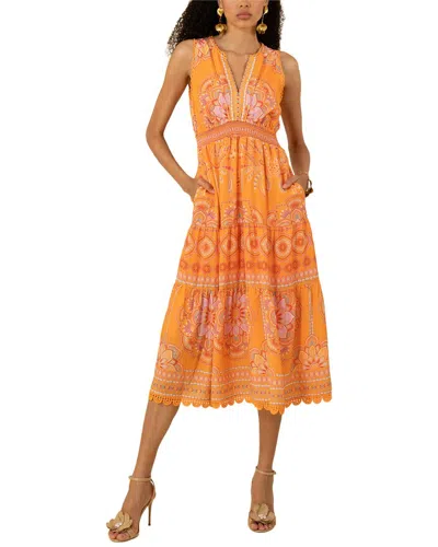 Hale Bob Liv Linen-blend Midi Dress In Orange