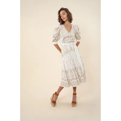 Hale Bob Logan Embroidered Midi Dress In White