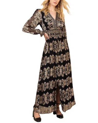 Hale Bob Long Sleeve Birdie Silk-blend Maxi Dress In Multi