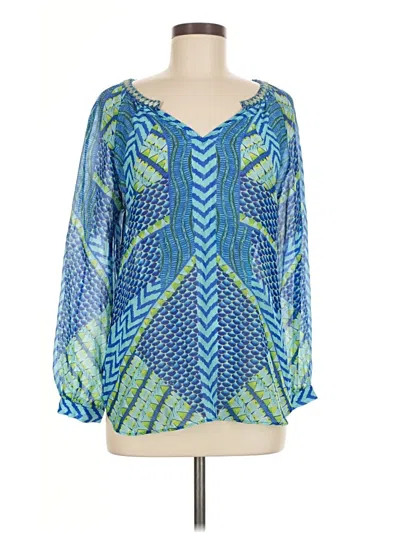Pre-owned Hale Bob Long Sleeve Blouse In Blue