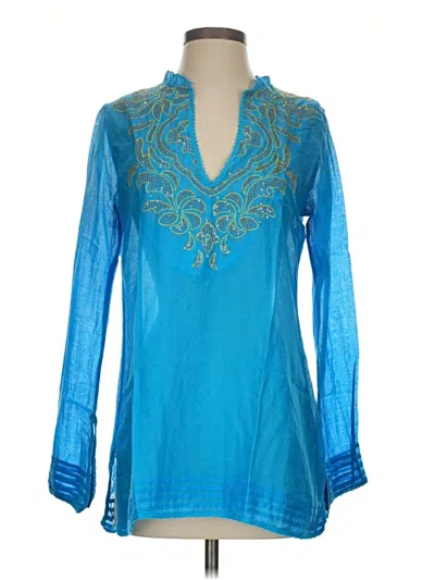 Pre-owned Hale Bob Long Sleeve Blouse In Blue