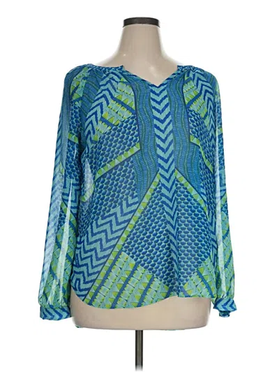 Pre-owned Hale Bob Long Sleeve Blouse In Blue