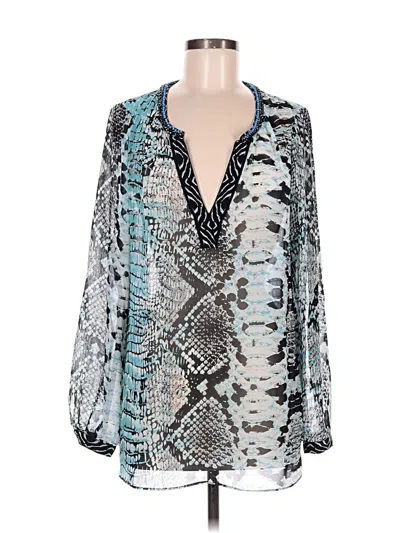 Pre-owned Hale Bob Long Sleeve Blouse In Blue