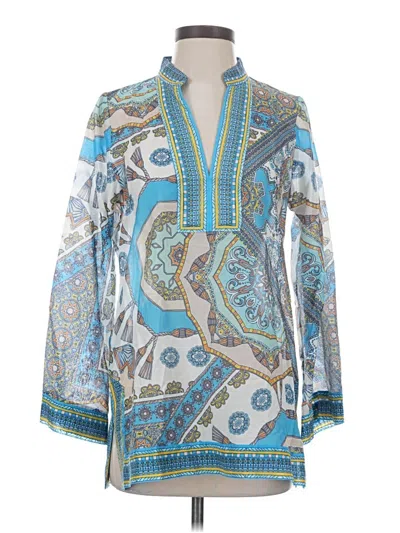 Pre-owned Hale Bob Long Sleeve Blouse In Blue