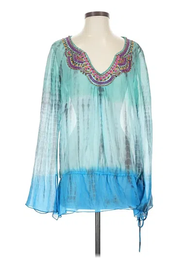 Pre-owned Hale Bob Long Sleeve Blouse In Blue
