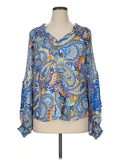 Pre-owned Hale Bob Long Sleeve Blouse In Blue
