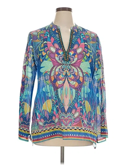 Pre-owned Hale Bob Long Sleeve Blouse In Blue