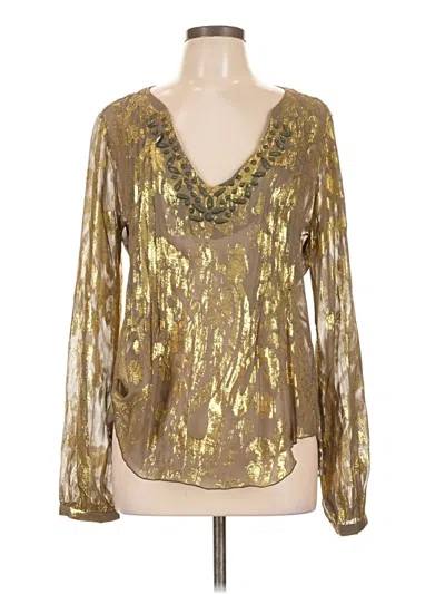Pre-owned Hale Bob Long Sleeve Blouse In Gold