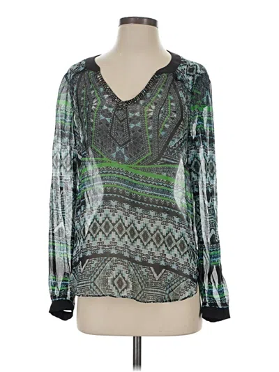 Pre-owned Hale Bob Long Sleeve Blouse In Green