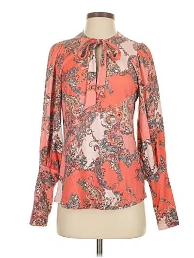 Pre-owned Hale Bob Long Sleeve Blouse In Orange