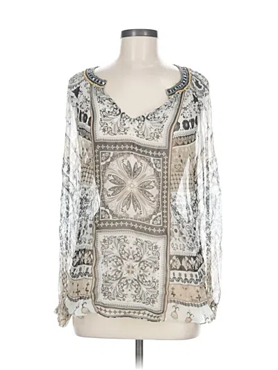 Pre-owned Hale Bob Long Sleeve Blouse In Silver