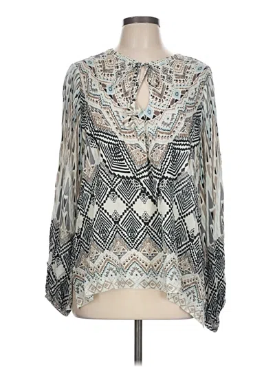 Pre-owned Hale Bob Long Sleeve Blouse In Silver
