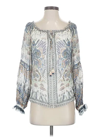Pre-owned Hale Bob Long Sleeve Blouse In Silver