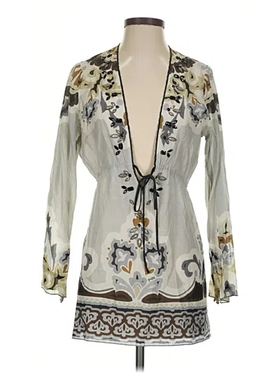 Pre-owned Hale Bob Long Sleeve Blouse In Silver