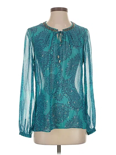 Pre-owned Hale Bob Long Sleeve Blouse In Teal