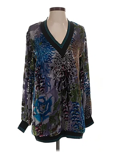 Pre-owned Hale Bob Long Sleeve Blouse In Teal